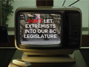 mages of burning tires and marching soldiers flash across the screen in a video advertisement warning British Columbia voters that proportional representation provides the “perfect platform” for extremists.