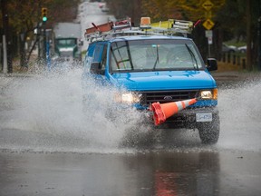 Flooding on Glen Drive at Great Northern Way in Vancouver, BC, Oct. 29, 2018.