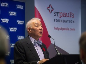 Brandt Louie speaks as St. Paul's Foundation announces donations from the London Drug Foundation and the Louie family at Wall Centre Hotel in Vancouver, BC, Oct. 30, 2018.