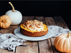 Kelsey Siemens'  yummy pumpkin cheesecake with a gingersnap crust and toasted meringue.