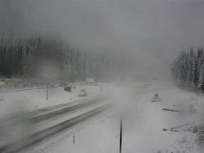 Rogers Pass is pictured in this screengrab from a Drive BC highway cam on Monday, Oct. 1, 2018 at 7 a.m.