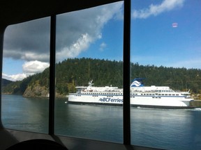 The Spirit of British Columbia ferry, seen from the Spirit of Vancouver Island. Starting today, B.C. Ferries is accepting debit cards on vessels on its Swartz Bay-Tsawwassen run.