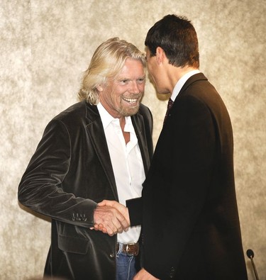Sir Richard Branson (left) and Mayor Gregor Robertson launch the Carbon War Room in Vancouver, Feb. 17, 2010.