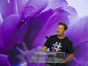 Darren Entwistle, President & CEO, Telus announces the launch of TELUS Friendly Future Foundation, a new independent charitable foundation, Vancouver,  October 19 2018.