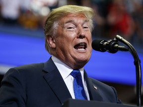 President Donald Trump speaks during a campaign rally at the Landers Center Arena, Tuesday, Oct. 2, 2018, in Southaven, Miss.