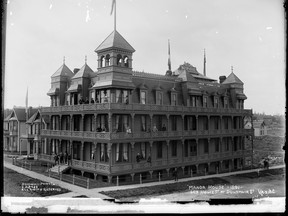 The Manor House hotel at Howe and Dunsmuir streets in Vancouver, circa 1891.