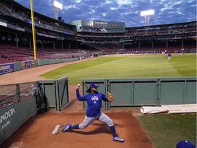 Los Angeles Dodgers relief ace Kenley Jansen warms up in the bullpen during batting practice for the World Series on Monday, Oct. 22, 2018, in Boston. The Red Sox play the Los Angeles Dodgers in Game 1 on Tuesday.