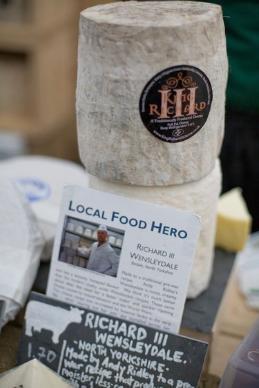 Cloth-bound Richard III Wensleydale cheeses made by cheese-maker Andy Ridley from Bedale, North Yorkshire.