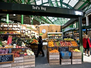 Fruit & veg stall inside Borough Market.