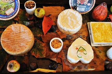 A selection of cheeses from Normandy's Pays d'Auge region.