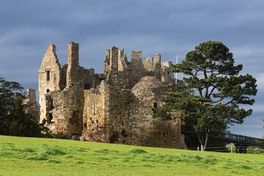 13th Century Dirleton Castle, a fine example of a fortified medieval residence.