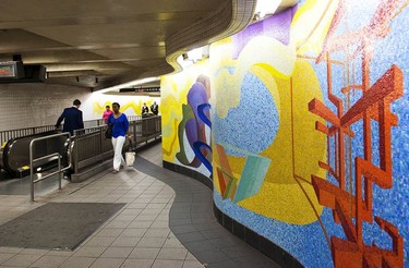 Colourful mosaic mural at one of New York city's subway stations.