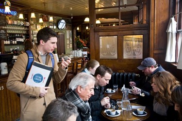 Enjoying bread and butter pudding at the English Restaurant on the East End Food Tour.