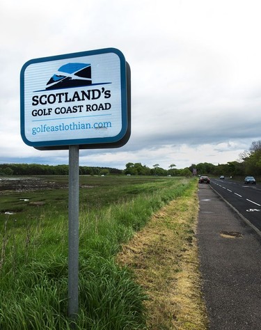 Scotland's Golf Coast Road sign outside Aberlady.