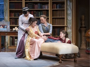 Leslie Dos Remedios, Baraka Rahmani, Kate Dion-Richard, and Lauren Jackson feature in the Arts Club production of Miss Bennet: Christmas at Pemberley, playing Dec. 30 at the Granville Island Stage. Photo courtesy of David Cooper.