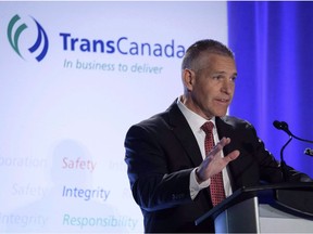 TransCanada Corp. president and CEO Russ Girling addresses the company's annual meeting in Calgary, Friday, April 27, 2018.