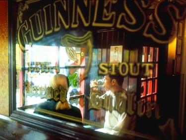 Enjoying a Guinness stout in the Temple Bar pub.