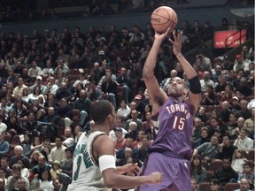 Stern oversaw the NBA’s expansion to Vince Carter (15) of the Toronto Raptors lobs a three pointer over the head of Vancouver Grizzlies Shareef Abdur-Rahim (3).