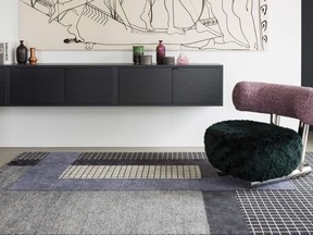 Mainland Dark rug by Sebastian Herkner, and The Rug Company, was inspired by cityscapes Photo: The Rug Company for The Home Front: Talking slow design with Sebastian Herkner by Rebecca Keillor  [PNG Merlin Archive]