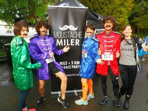 The Moustache Miler, which goes Nov. 24 in Vancouver, started pumping its Movember tires at last week's James Cunningham 9.5K Seawall Race. Coordinator Shannon Banal, right, mugs with Megan Watt, Michael Prince, Tanja Cvekic and Chris Chan.