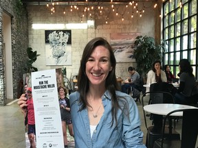 Shannon Banal, the event director of the 2018 Moustache Miler scheduled for Saturday, Movember 24 in Vancouver, sits inside La Forest restaurant in Burnaby on Monday where she said helping to boost the awareness of men's mental and physical health is one of her new "passion projects."