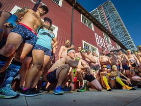 More than 100 people ran half-naked in the sunshine on Sunday for the Saxx Undie Run, raising money and awareness for Movember.