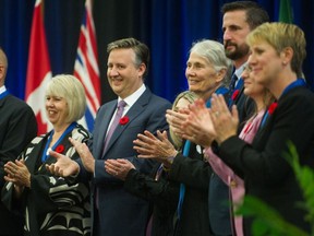 Vancouver Mayor Kennedy Stewart and councillors are sworn in at Creekside Community Centre in Vancouver on Monday afternoon.
