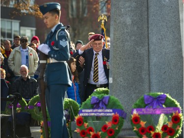 Remembrance Day at Commercial Drive cenotaph in Vancouver on Nov. 11, 2018.