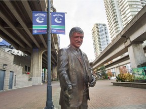 The Pat Quinn statue outside Rogers Arena was vandalized in Vancouver.