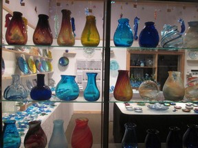 Vases, bowls and paperweights are among the recycled glass works by Mark Lauckner on Salt Spring Island.