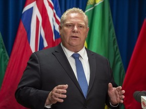 Premier of Ontario Doug Ford speaks during a media event in Saskatoon, Thursday, October 4, 2018.