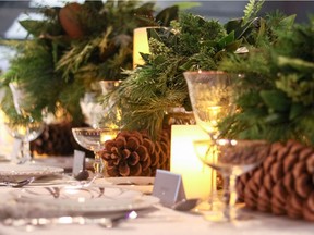 Running greenery down the centre of the table works well for holiday entertaining, says interior designer Trish Knight, just keep it low enough that guests can see each other across the table. Photo: Trish Knight for The Home Front: Setting the table for holiday entertaining by Rebecca Keillor  [PNG Merlin Archive]