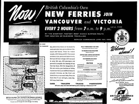 B.C. Ferries ad on June 15, 1960, the day the government service launched its first sailings.