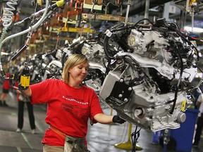 Engines are built in the Oshawa Assembly Plant in 2011 for the Camaro.
