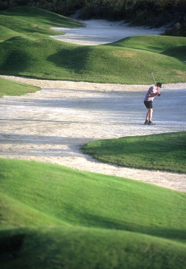 The par-3 14th at La Cana Golf Course where abstract areas of sand dominate as much as areas of green.