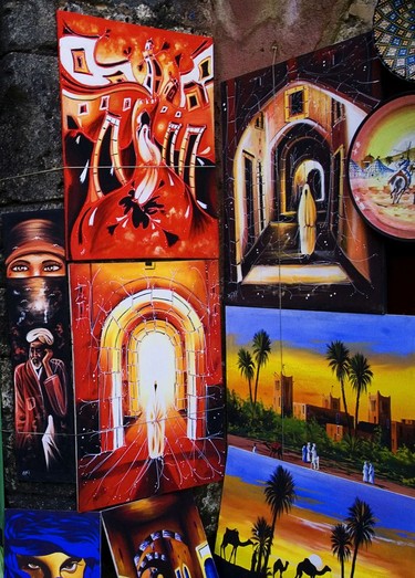 Colourful paintings for sale.