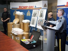 Surrey RCMP Cpl. Elenore Sturko speaks to media about drugs seized from two Newton-area storage lockers on Nov. 29, 2018.