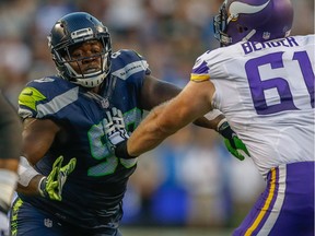 Seahawks defensive tackle Jarran Reed battles Minnesota Vikings centre (right) during a pre-season NFL game at Seattle’s CenturyLink Field last August. Reed and the Seahawks renew hostilities with the Vikings in the Monday night game.