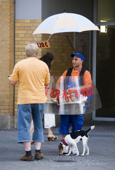 Mobile currywurst seller.