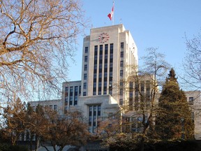 North side of Vancouver city hall shines in the sunshine. Tuesday is going to be another sunny and warm day in Metro Vancouver.