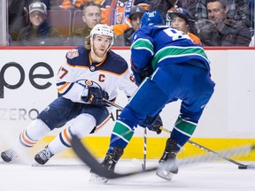 Connor McDavid was held to just one shot and no points by the persistent Canucks on Sunday.