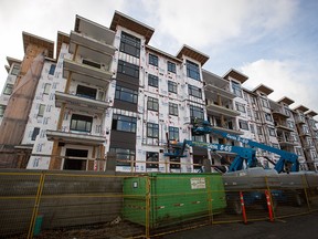 The Landing condo development is seen under construction in Langley, B.C., on Monday December 10, 2018. A tempting bright-red advertisement for a new condo development in a Vancouver suburb circulated online this fall, sparking excitement from first-time homebuyers and concern among long-standing real estate observers. The developers of The Landing, a 78-unit complex in Langley, were offering to pay the first 20 buyers' mortgages for a year and give the remaining buyers a $10,000 discount.