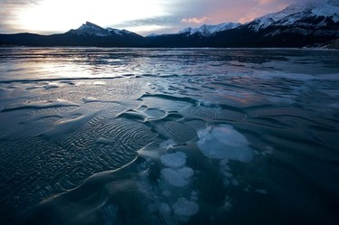 Ice bubbles on Abraham Lake.