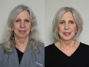 Linda Levesque before, left, and after her makeover by Nadia Albano.