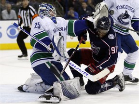 Jacob Markstrom stops a shot from Anthony Duclair in the second period Tuesday.