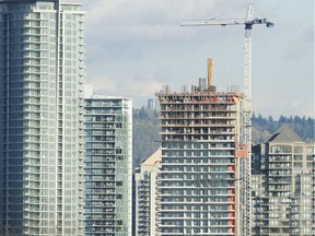 A Metro Vancouver city council has unanimously approved a new approach to rental housing. Condo towers under construction in the Brentwood area of Burnaby.