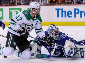 Stars winger Alexander Radulov scores on Canucks goaltender Anders Nilsson during third period NHL hockey action in Vancouver on Dec. 1, 2018