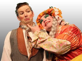 Hansel, Gretel and the Strolling Players. Englebert Strudelmeister (Michael Widman) and Lotta Wobbledart (James King). [PNG Merlin Archive]