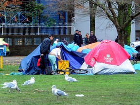 Campers at Oppenheimer Park in Vancouver's Downtown Eastside.