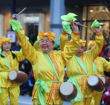 Colourful participants  in action  during Vancouver's Christmas Parade, in Vancouver, BC., December 2, 2018.